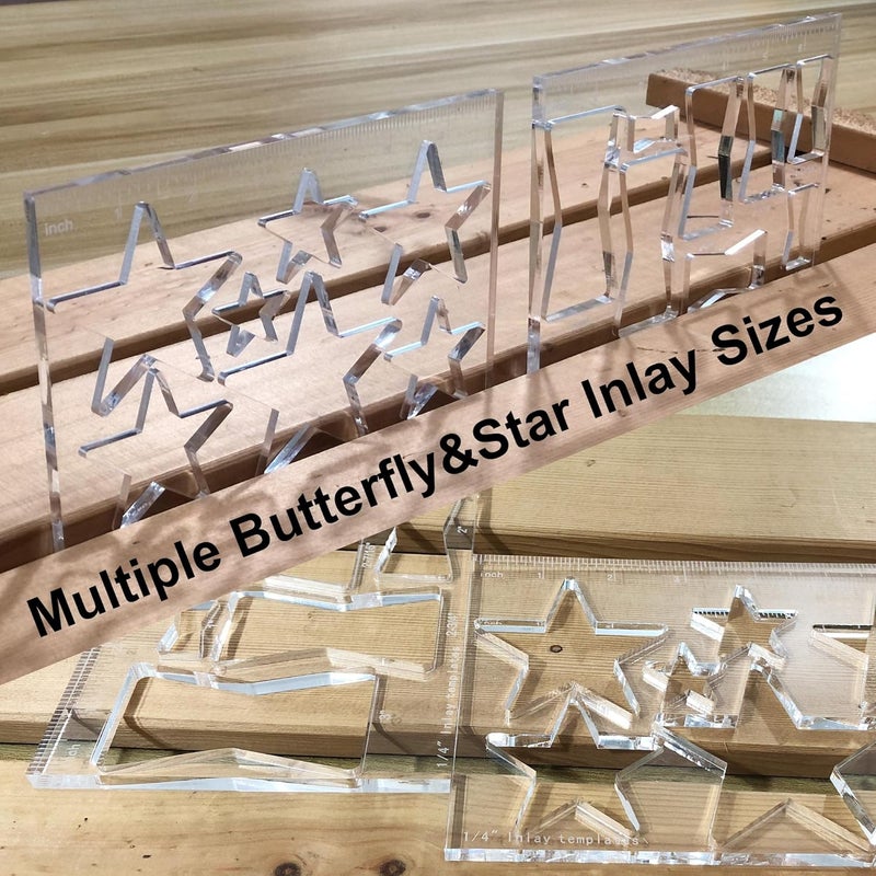 Hecfu 2 Pcs Router Templates for Woodworking, Router Jig Bowtie Template, Star Bowtie Router Template Jig Kit, Star Butterfly Inlay Template Decorative - Image 4